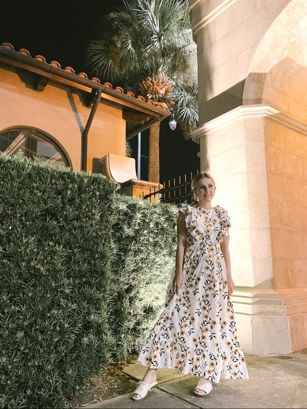 Just Me White Maxi Dress with Yellow Floral Print